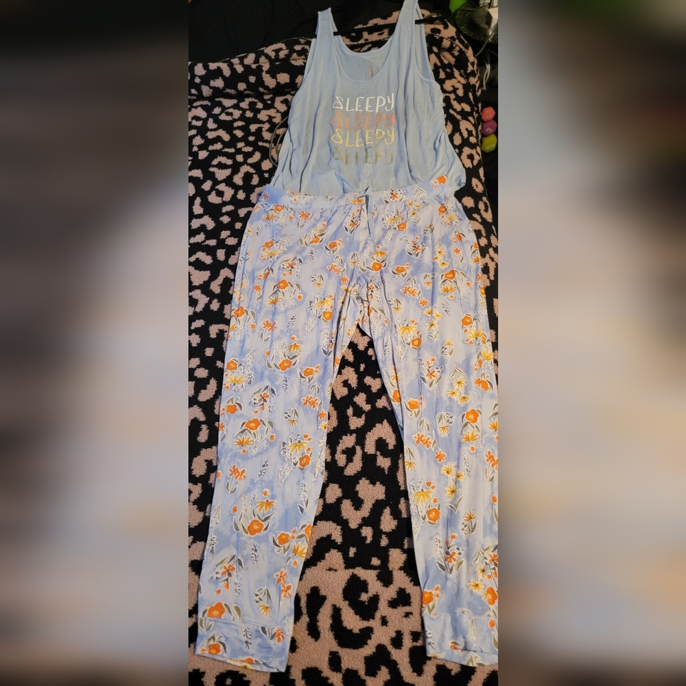 LC Lauren Conrad Light Blue Floral Pajama Set